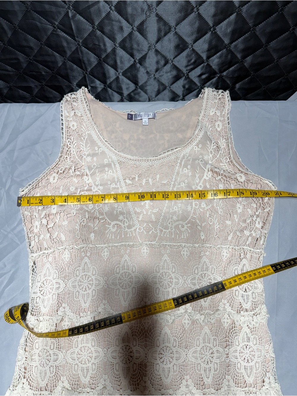 Jennifer Lopez Cream Crochet Shift Dress - Picture 3 of 5